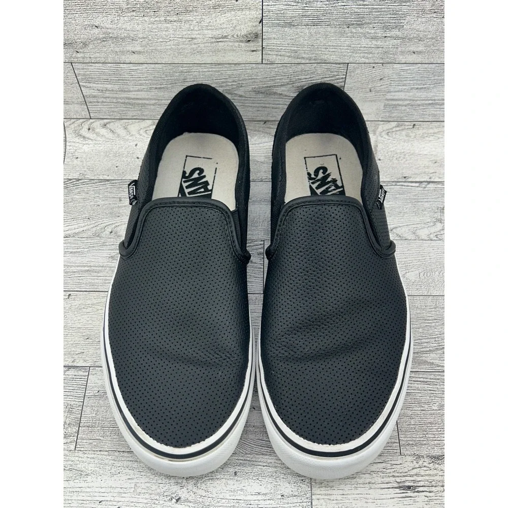 Vans‎ Slip On Perforated Leather Sneakers Black White Women US 8.5